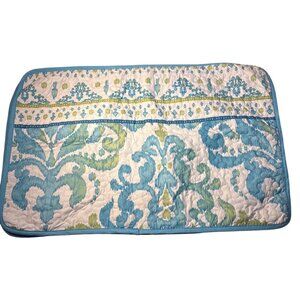 Handmade Quilted Pillowcases Cotton Blue & Green Damask Print 29 x 20" Set of 2